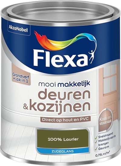 Flexa - Mooi Makkelijk Deuren & Kozijnen Zijdeglans - 100% Laurier - Mengverf - 750 Ml