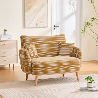 Welltin Tweezitsbank - 2-zits bank - Kleine Sofa - Comfortabele zitbank - 121x81.5x87 cm - Ergonomisch - Met opbergtas - Met armleuningen - Geschikt voor slaapkamers en kleine ruimtes - Mosterdgeel