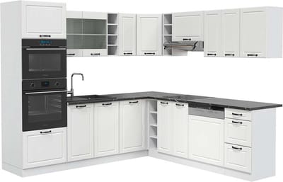 Vicco Hoekkeuken R-Line, Wit Landhuis/Wit, 247 x 237 cm, WB Antraciet