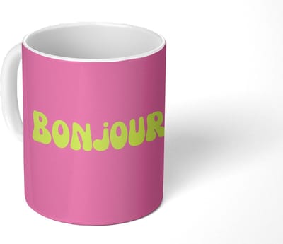 Mok - Koffiemok - Roze - Groene bonjour - Organisch - Mokken - 350 ML - Beker - Koffiemokken - Theemok