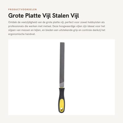 Dailygoods- Platte Vijl 31 cm - Stalen Vijl - Vijl met Grove/Middelste/Fijne Tanden - Slijpgereedschap - Handvijl - Lichtgewicht 192 g
