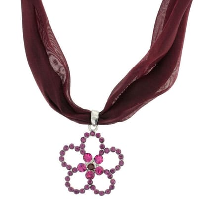 Behave - Zijde ketting met bloemenhanger en roze stenen - Romantische stijl - 40 cm