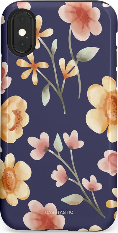 Casetastic Hoesje Geschikt voor Apple iPhone X/Xs - Stijlvolle Beschermende Duo-layer Case - Fluweel Bloemendesign