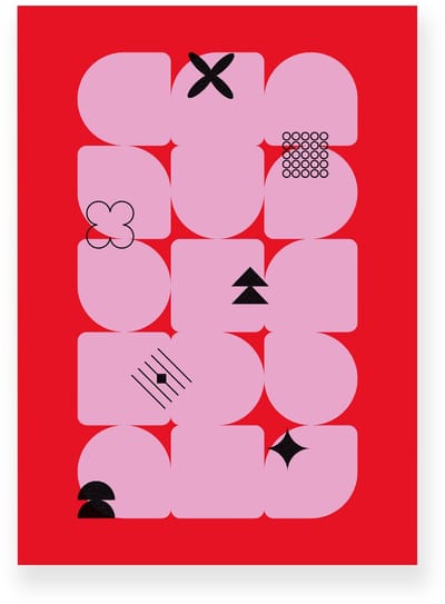 Poster 20x30 cm - Geometrische Vormen - Abstracte Symbolen - Roze - Rood - Minimalistisch - Grafisch - Muurdecoratie - Wanddecoratie