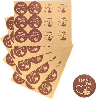 120x Thank You Stickers Op Vel - 35mm - Thank You Duo - Sluitsticker - Sluitzegel - Cadeau Sticker - Dubbel Hart - Rood - 120 Stuks