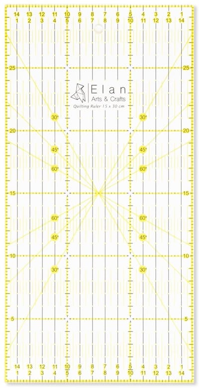 SnelShoppen - Elan Patchwork liniaal 30 x 15 cm, quiltliniaal, antislip naailiniaal, transparante kleermakersliniaal voor quilten, naaien en knutselen