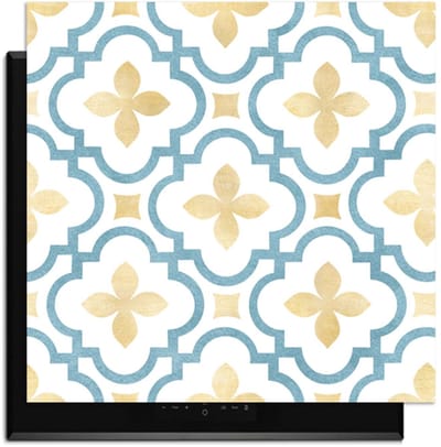KitchenArt - Azure Blossom Tile - Inductie Beschermer - 59x52 cm - Kookplaat Beschermer - Luxe Afdekplaat Inductieplaat - Anti-slip & Oprolbaar - Beschermmat Inductiekookplaat