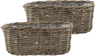 Van der Leeden Opbergmand Klassiek - 2x - bruin - rechthoek - 50 x 20 x 20 cm - rotan - gevlochten riet - mand - opbergen