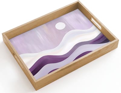 Dienblad hout 40x30 cm - Schootdienblad - Golven - Heuvels - Abstract - Paars - Borrelplank rechthoek - Plateau dienbladen