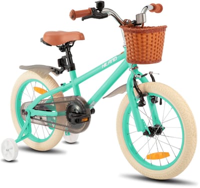 Hiland Meisjesfiets - 14 Inch - Met Mandje & Zijwieltjes - Handrem & Terugtraprem - Groen - Geschikt voor buitenactiviteiten in de lente