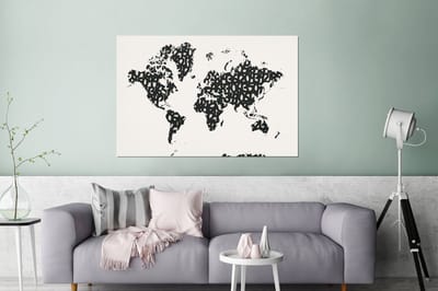 Aluminium schilderij 180x120 cm - Wanddecoratie metaal - Wereldkaart - Cijfers - Wit - Metalen muurdecoratie woonkamer - Decoratie industrieel - Foto op dibond - Industriële accessoires slaapkamer