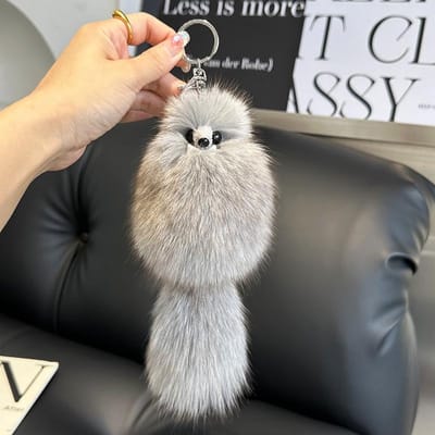 Schattige Vos Haar Kleine Vos Auto Sleutelhanger Licht Luxe Hanger Pluche Bont Vormig Schattige Pop Tas Hangende Decoratie Cadeau gray