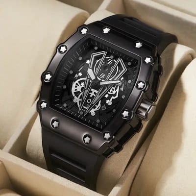 Mpariz Heren Skelet Dial - Zwart - Heren Mode - Gel Riem - Waterdicht - Heren horloge -