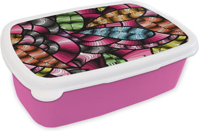 Broodtrommel Roze - Lunchbox - Brooddoos - Patronen - Plant - Abstract - Jungle - 18x12x6 cm - Kinderen - Meisje