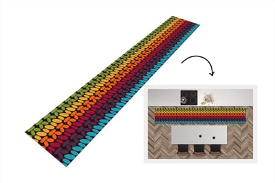 Keukenloper 300x50 cm - Keukenmat vinyl Haakpatronen - Retro - Regenboog - Keukenmatten loper - Keuken vloerkleed tapijt