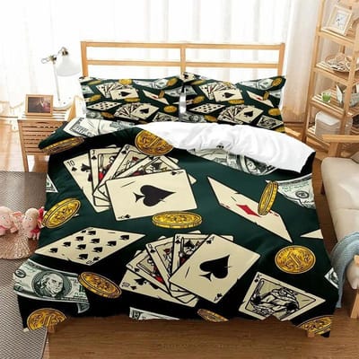 Poker Spelen Super King Dekbedovertrek Set 3d Geprint Dollar Dekbed 2 Personen Winter 3d Dekbed Beddengoed Sets Zwart Rood Bedset EU single(135x200cm) black