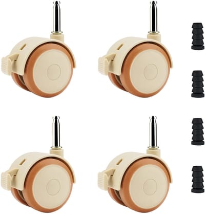 BRENZOOS- Meubelwielen met Rem - 50 mm - Rubber - Zwenkwielen - Stil - Set van 4 - Geschikt voor Kindermeubels - Meubelrollen