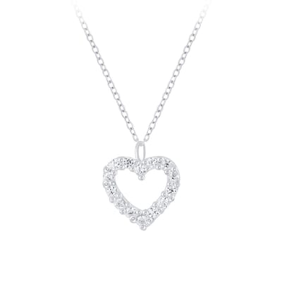 Joy|S - Zilveren hartje hanger met ketting - zirkonia - hartje 8 x 7 mm - ketting 45 cm