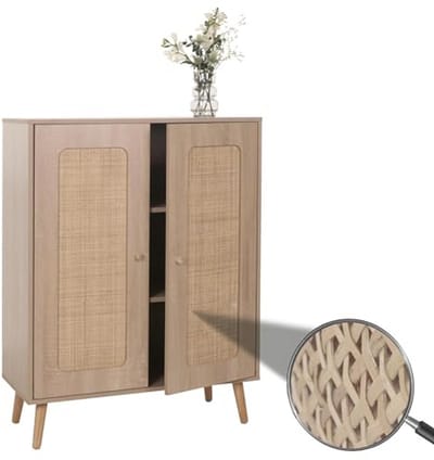 Stijlvol Dressoir met Kubu Rotan en Opbergvakken - 106x80x41cm