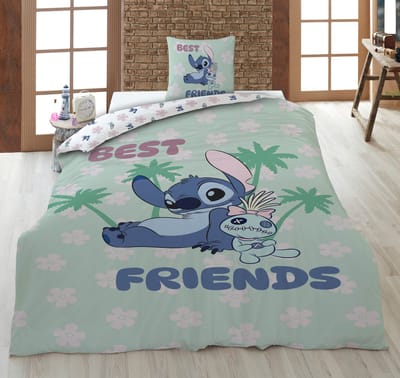 Beddengoed Stitch Disney 140x200 cm + Sloop 65x65 cm Katoenmix Omkeerbaar | Best Friends Scrump | Officiële Licentie