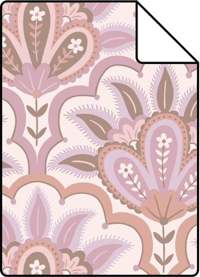 Proefstaal ESTAhome behang oosters barok motief lila paars en roze - 26.5 x 21 cm - 131033-S