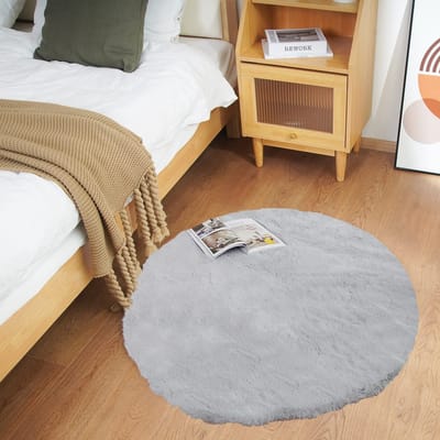 Dailygoods - Ghouse Hoogpolig Vloerkleden voor Woonkamer en Slaapkamer Grijs Ronde 90 cm Antislip Zacht Pluizige Shaggy Faux Fur Wasbaar Fluffy Tapijt