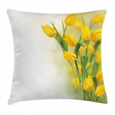 ABAKUHAUS kussenhoes – Gele Tulpen, dubbelzijdig bedrukt, 50x50 cm, rits, ferngroen/mosterdgeel