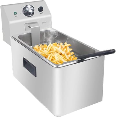 Elektrische Frituurpan - Keuken Frituurmachine - Thuis Frituren - Instelbare Temperatuur - 6L Inhoud - Zilver