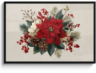 Poster in lijst - Fotolijst 120x80 cm - Posters - Kerststuk - Pointia - Dennenappels - Rood - Posterlijst zwart - Decoratie - Wanddecoratie woonkamer - Muurdecoratie slaapkamer - Kerstversiering - Kerstdecoratie voor binnen - Kerstmis