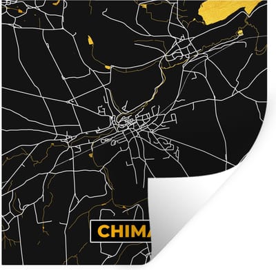 Muurstickers - Sticker Folie - Chimay - Stadskaart - Goud - Kaart - Plattegrond - 100x100 cm - Plakfolie - Muurstickers Kinderkamer - Zelfklevend Behang XXL - Zelfklevend behangpapier - Stickerfolie