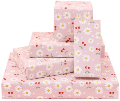 Jhubersproducts - Cadeaupapier - Madeliefjes Bloemen - Pastelroze - Inpakpapier - Verjaardag Nieuwe Babyborrel Bruiloft - Geschikt voor Kinderen