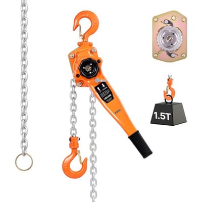 VEVOR Hendeltakel, 1,5 ton capaciteit, handkettingtakel, 6 m slag, G80 gelegeerd stalen ketting met mechanische dubbele palrem, takel met 360° draaibare haken, voor magazijn, bouw, garage