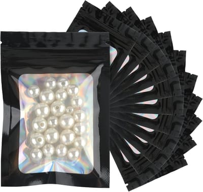 Holografische Mylar Foil Zakjes - 100 Stuks, 10.5 x 15 cm, Zwart, Lockable, Ziplock, Ideaal voor Snoep en Monsters Opslaan
