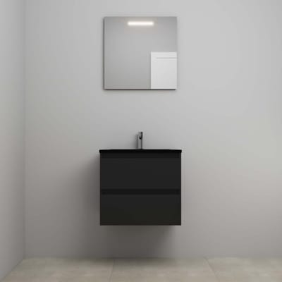 On-Line Badkamermeubelset - 60 cm - Voorgemonteerd - Ladestructuur - Acryl Wastafel - 1 Kraangat - Spiegel met LED-Verlichting - Mat Zwart