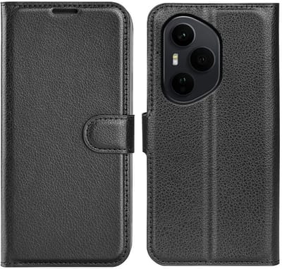 Hoesje geschikt voor HONOR 400 Pro - Phonesta Litchi Skin Book Wallet Case - Zwart
