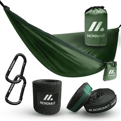 Ultralichte hangmat voor buiten met bevestigingsset en boombeschermingsset - ideaal voor camping en tuin - max. 300 kg