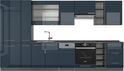 Vicco Fame-Line Complete keukeneenheid – 355 cm, WB Antraciet Donkerblauw hoogglans/antraciet