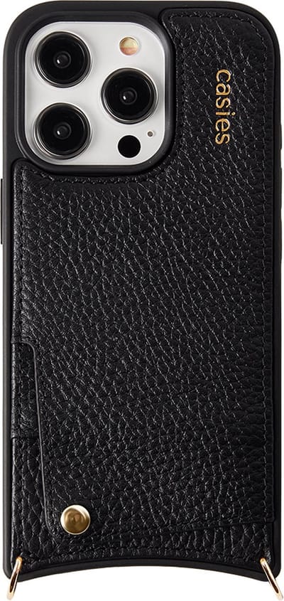 Casies leren hoesje geschikt voor Apple iPhone 11 met gouden hangers voor koord - 100% echt leer - zwart - Smartphone case zonder cord