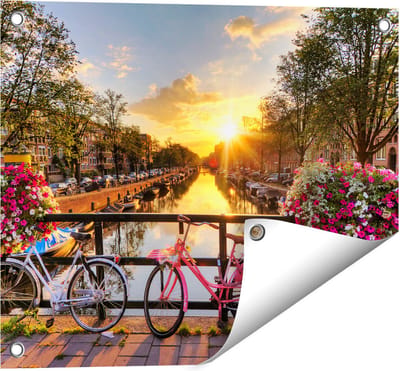 Gards Tuinposter Amsterdamse Brug met Zonsopgang - 50x40 cm - Tuindoek - Tuindecoratie - Wanddecoratie buiten - Tuinschilderij