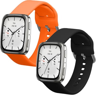 kwmobile 2x horlogebandjes geschikt voor Garmin 20mm Amazfit Active 2 Square / Amazfit Active 2 bandje - Smartwatch bandjes van TPU - Activity tracker horloge band in zwart / oranje