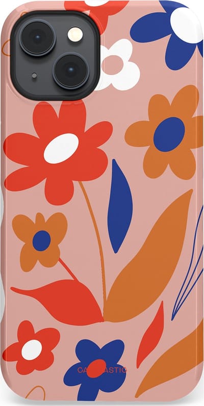 Casetastic hoesje geschikt voor Apple iPhone 14 Plus - MagSafe - Dubbellaagse bescherming - Vormen in bloei - Fashion Case - Perzik Rood Donkerblauw