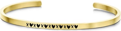 Key Moments 8KM-B00389 - Stalen open bangle met tekst - XXXXXXX - heart - zirkonia - one-size - goudkleurig