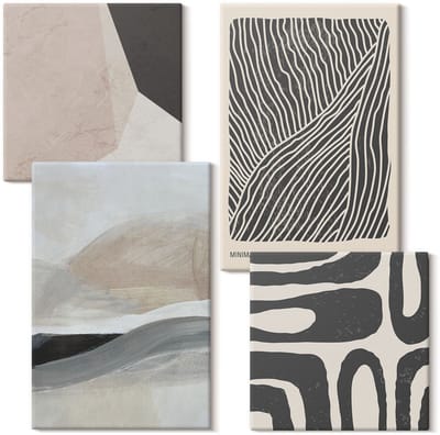Wallfluent Set van canvas schilderijen - Abstracte patronen decoratieve vormen boho Canvas Schilderijen Set - Set van 4 Canvas Schilderijen - Grijs Set van Canvas Prints - Abstractie Canvas Kunst Set - Boheemse Canvas Kunst Set