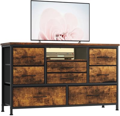 Lilac & Lily Ladekast met LED-verlichting - Commode met 8 vakken van stof - Houtlook Dressoir - Met Oplaadstation - Opbergruimte
