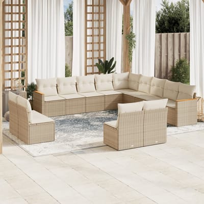 vidaXL - 13-delige - Loungeset - met - kussens - poly - rattan - beige