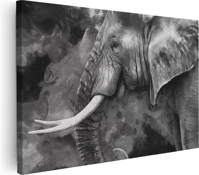 Artaza Canvas Schilderij Dierenkop Olifant - 30x20 cm - Klein - Wanddecoratie Woonkamer - Muurdecoratie Dieren - Kamer Accessoires