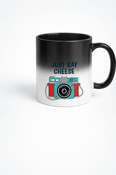 Magische Fotografie Mok "Just Say Cheese" - Zwart Veranderende Koffiemok