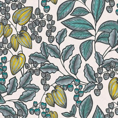 SCANDINAVISCHE LOOK BLADEREN BEHANG | Retro - meerkleurig geel turquoise - "Architects Paper" A.S. Création Floral Impression