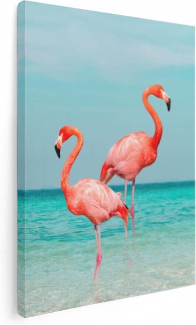 Artaza Canvas Schilderij Strand En Zee - 30x40 cm - Klein - Wanddecoratie Flamingo - Muurdecoratie Tropisch - Schilderijen Op Canvas
