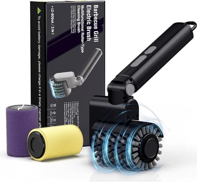 SnelShoppen - Elektrische Grillborstel, Oplaadbaar Draadloos, 3 Snelheden voor Barbecue, Inclusief 2 Borstels en Schoonmaakpad, Ideaal Cadeau voor Man